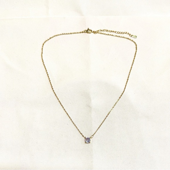 Gold Plated Solitary CZ Necklace - Picture 2 of 3